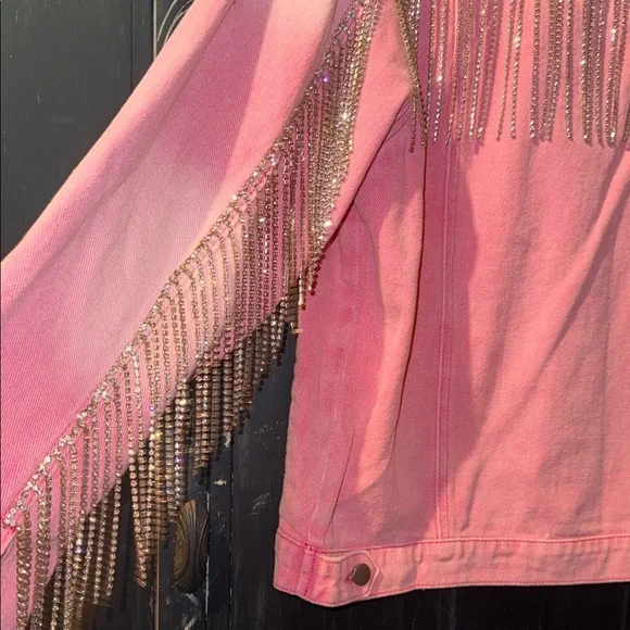 Savanna Jane Pink Jean Jacket with Rhinestone Fringe - Picture 5 of 9